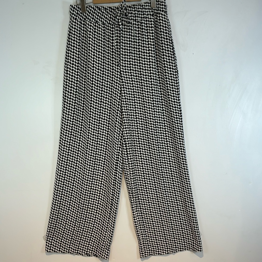 Cupcakes & Cashmere black/white print wide leg elastic waist pants size medium